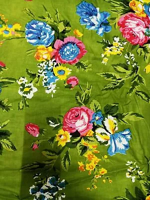 Indian Handmade Green Hand Block Print Running Cotton Voile Fabric By The Yard • $5.58