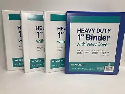 Wexford Heavy Duty View 1” Binder 3 D Ring.  White Blue 4 Lot Office Supplies HD • $20.89