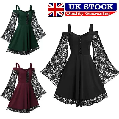 £7.89 • Buy UK Halloween Women Gothic Cold Shoulder Dress Renaissance Medieval Costume Party