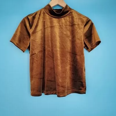 $12.89 • Buy Zara Women's Size Large Gold Velvet High Neck Short Sleeve Stretch Top