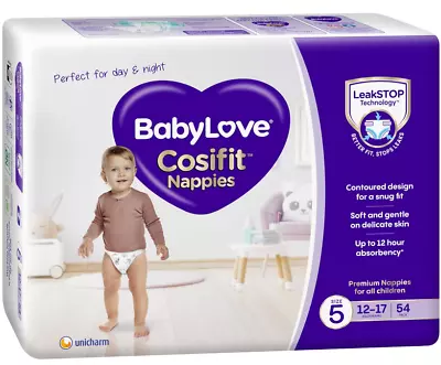 BabyLove Cosifit Nappies Size 5 (12-17kg) 1 Month Supply 162 Pieces 3 X 54 Pack • $85.40