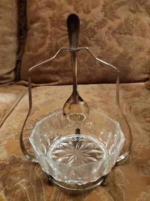 Vintage Clear Jam/condiment Dish With Hanging Spoon • $10.95