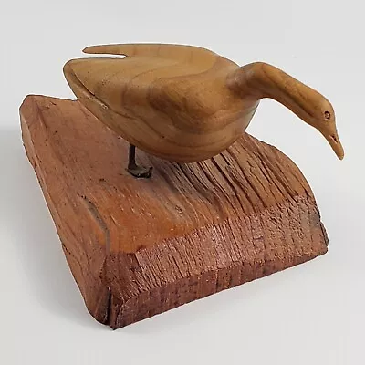 Vintage Hand Carved Wooden Duck Figurine Drift Wood On Stand Signature Of Carver • $24.99