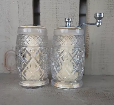 Vintage Olde Thompson Cut Glass Design Salt Shaker & Pepper Mill Grinder Set  • $17.95