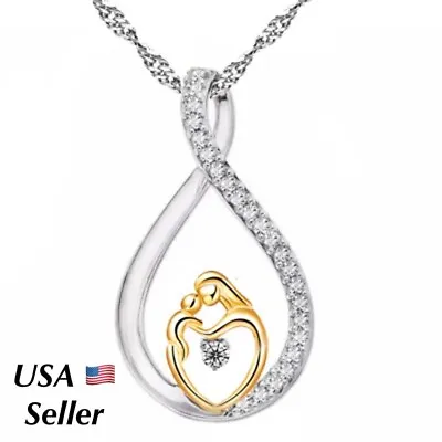Mother And Child Necklace Mom Daughter Son Infinity Heart Love Pendant CZ N70 • $11.99