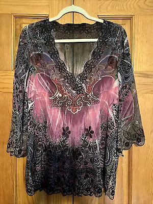 NWOT Mushka By SiennaRose Ethereal Sublimation Boho Sheer Embroidered Tunic Sz L • $17.90