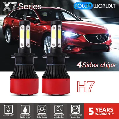 2PCS 4-Sides H7 LED Headlight Kit High/Low Beam 120W 32000LM 6000K White Bulb • $11.99