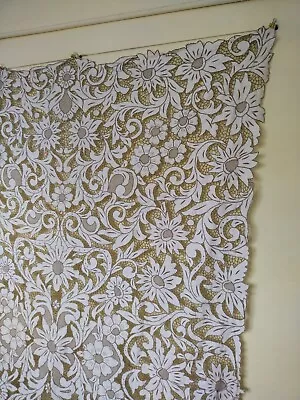 £160.39 • Buy Antique Beautiful Linen Lace Tablecloth Embroided Floral Cut Work Item565