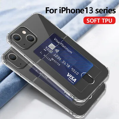 $4.83 • Buy Clear Card Holder Soft Case For IPhone 14 13 12 Pro Max 11 XS XR 7 8 Plus Cover