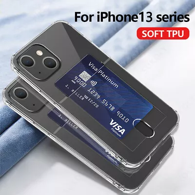$4.83 • Buy Clear Card Holder Soft Case For IPhone 14 13 12 Pro Max 11 XS XR 7 8 Plus Cover
