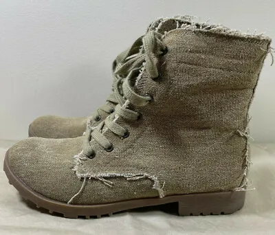 Military Style Boots Canvas Distressed SZ 7.5 Storm Med Hot Kiss Light Tan • $21.38