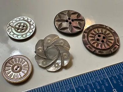 Lot Of 5 Mixed Vintage Antique Carved Mother Of Pearl Buttons • $7.50