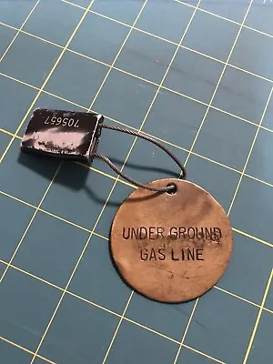 Vintage 2  Round Brass Underground Gas Line Miner’s Tag R35358 On Cable Lock • $14.99