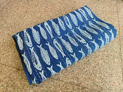 Jaipuri Hand Block Print Indigo Blue Fish Print Cotton Kantha Quilt Bedspread • $50.99