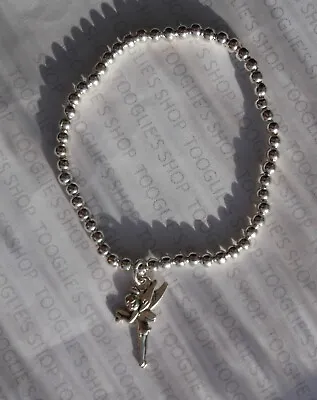 Handmade Silver Plated Bead Stretch Stacking Bracelet With Fairy Charm (042)) • £3.29