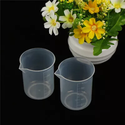 2pcs 100mL Clear Plastic Graduated Measuring Cup Jug Beaker Lab Tool D:da • £3.20