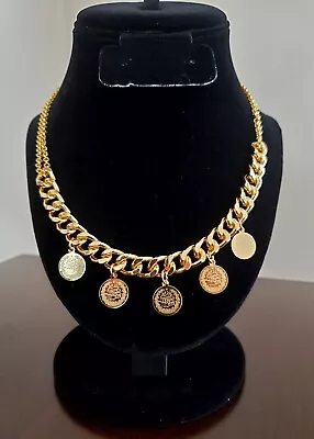 24k Gold Plated Dubai Coin Necklace Cuban Chain Arab African Kundan Gold Jewelry • $34.99