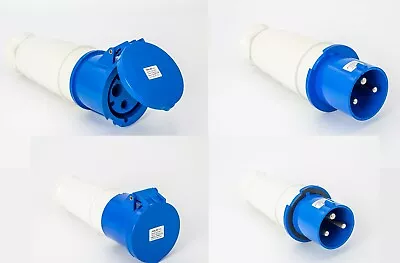 £45 • Buy  63amp + 125amp 230V 3PIN BLUE INDUSTRIAL PLUG + SOCKET SET IP44  FREE DELIVERY