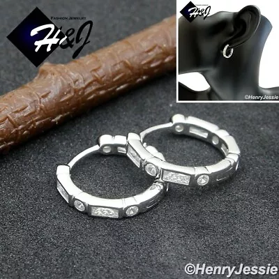 Men Women Solid 925 Sterling Silver Icy Bling Cz Huggie Hoop Round Earring*e252 • $22.99