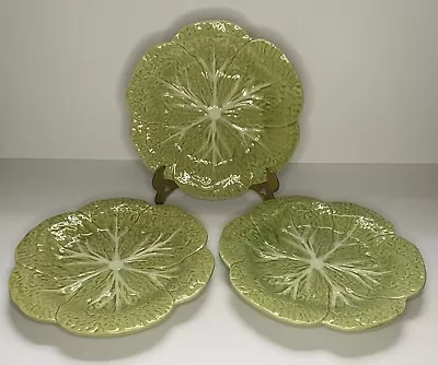 Bordallo Pinheiro Cabbage Plates LIGHT GREEN Majolica 9.5” Lunch Plates Set Of 3 • $50