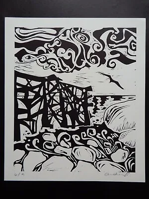£34.99 • Buy Original Limited Edition Lino-cut Print Aberystwyth Pier, Seagulls & Sea 4 Of 9