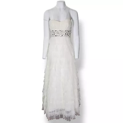 B. Darlin Dress Prom Formal Strapless Ivory Tiered Tulle Rhinestone Size 5/6 • $54.99