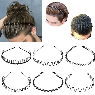 Black Metal Sports Hairband Headband Wave Alice Style Hair Band Unisex Men Women • £2.89