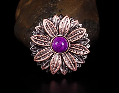 £7.19 • Buy 10PC 30*30MM Flower Concho With Purple Turquoise Center Antique Copper Screwback