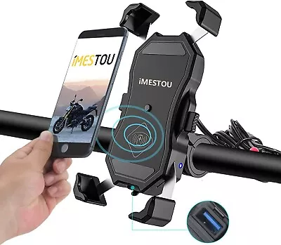IMESTOU Waterproof Motorcycle Phone Holder Wireless Charger And USB 3.0  • $29.97