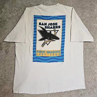 Vintage 90s San Jose Sharks 1st Season T-Shirt Mens XL Single Stitch 91 92 Punk • $57.99