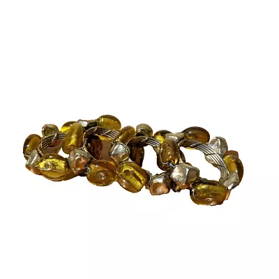 4 Handcrafted Napkin Rings Wrapped W/Amber Jewel Stone & Gold Nugget Glass Beads • £17.35