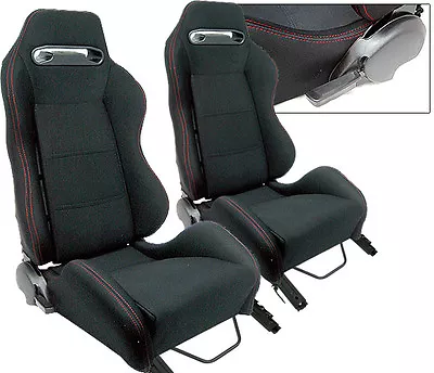 NEW 2 Black Red Stitch Racing Seats RECLINABLE W/ Slider All Mitsubishi  • $286.43