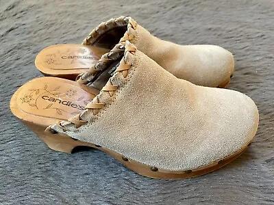 Vintage Candies Wood Clogs Beige Suede Leather Studs Chunky Slip On Boho 8 Block • $79.99