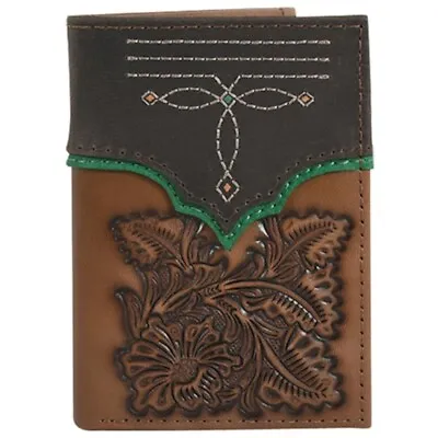 Justin Mens Western Trifold Wallet Leather Tooled Floral Logo Brown 2122765W5 • $38.40