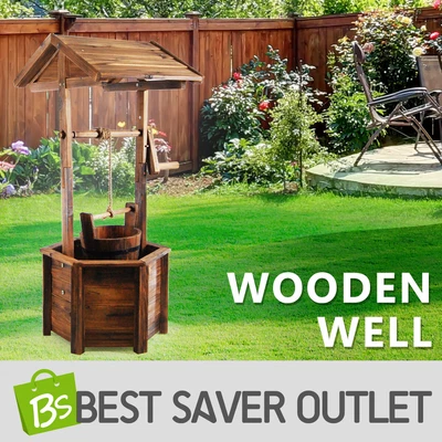 Garden Wooden Wishing Well Timber Outdoor Rustic Backyard Ornament Durable Decor • $129.95