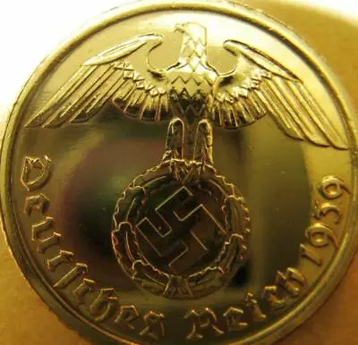 German 10 Reichspfennig 1939-Gold Coloured-Coin Third Reich-WWII-Antique Vintage • £19.95