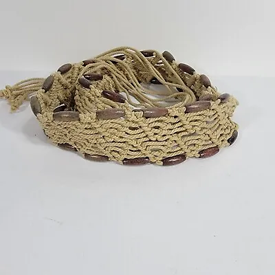 Women's Vintage Woven Rope Macrame Wood Beads Belt Boho Fringe Hippie Festival • $16.14