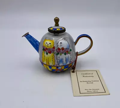 2000 Kelvin Chen Two Cats Miniature Enamel Teapot Trinket Box W/ Tag • $28.80