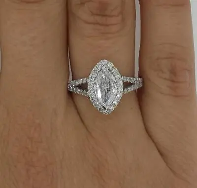 3.3 Ct Split Shank Halo Marquise Cut Diamond Engagement Ring VS2 G White Gold • $6239