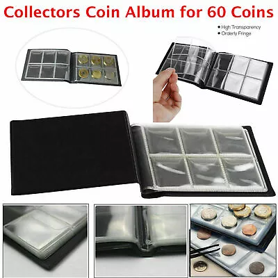 60-96 Coin Collection Album Coins Penny Money Storage Case Holder Folder Book UK • £4.45