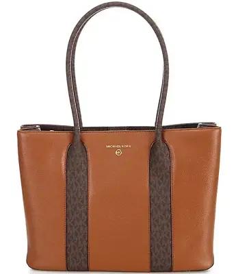 Michael Kors Austin Pebble Leather Signature Logo Stripe Large Tote Bag Luggage • $203.99