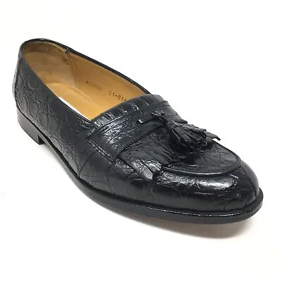 Men's Mezlan Platinum Rodeo Loafers Dress Shoes Size 8.5 Black Full Crocodile • $176.12