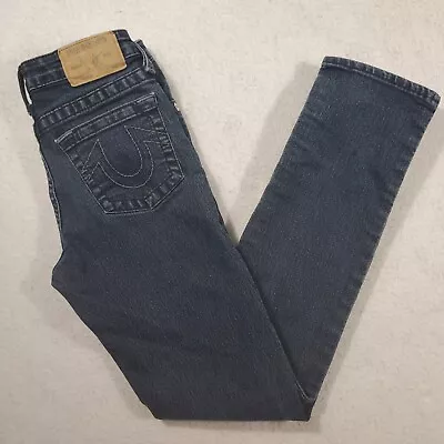 Girls True Religion Denim Lya Slim Straight Jeans Size 12 Dark Wash Stretch • $19.99