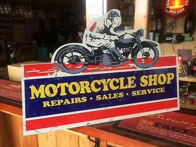 Motorcycle Shop Harley Triumph Honda Yamaha Kawasaki Indian Tin Metal Sign  • $99