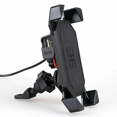 US Motorcycle Bike ATV Cell Phone GPS Handlebar Mirror Mount Holder USB Charger • $15.95