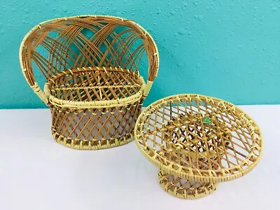 Vintage Barbie Size Wicker Furniture Lot Loveseat And Table • $8.99