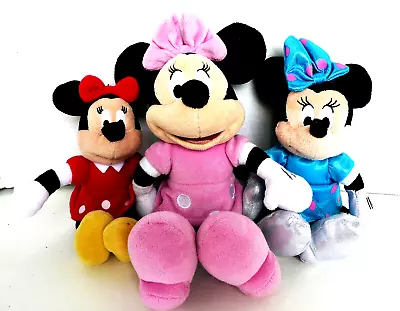 3 Authentic Walt Disney Plush Minnie Mouse Pink 9'' Blue 7'' Red 6 '' Stuffed • $9.95