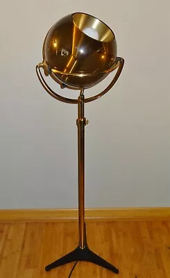 1960s Frank Ligtelijn RAAK Globe 2000 Floor Lamp Mid Century Brass Smoked Glass • $650