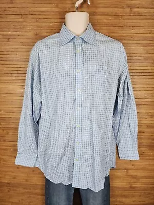 Thomas Pink Traveller Blue Checkered Button Up Shirt Mens Size 17-35 • $14.39