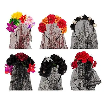 Lace Halloween Veil Flower Headband Cobweb Wedding Bridal Gothic Garland • £5.80